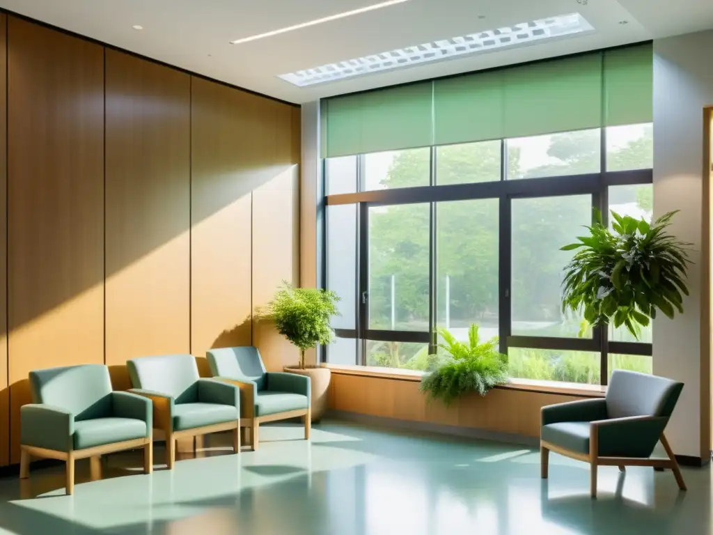 Amplias ventanas iluminan la sala de espera del hospital, donde pacientes con actitud positiva refuerzan sistema inmunológico