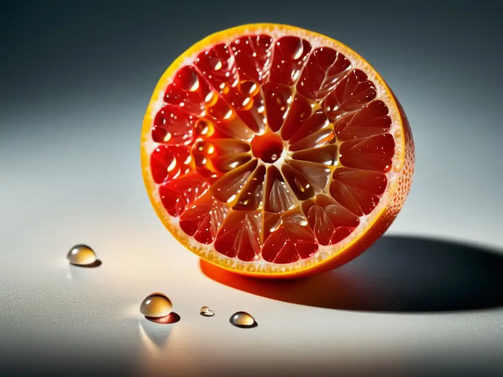 Una cápsula de extracto de semilla de pomelo, con gotas de agua brillando en su superficie