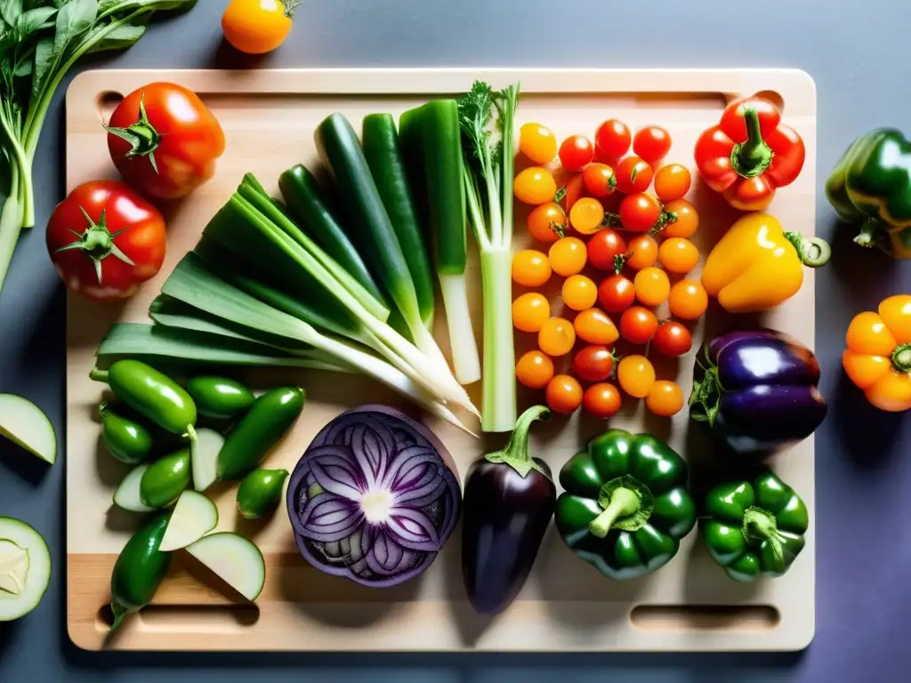 Un chef corta meticulosamente verduras frescas en un tablero moderno, resaltando la importancia de las técnicas de cocción para inmunidad