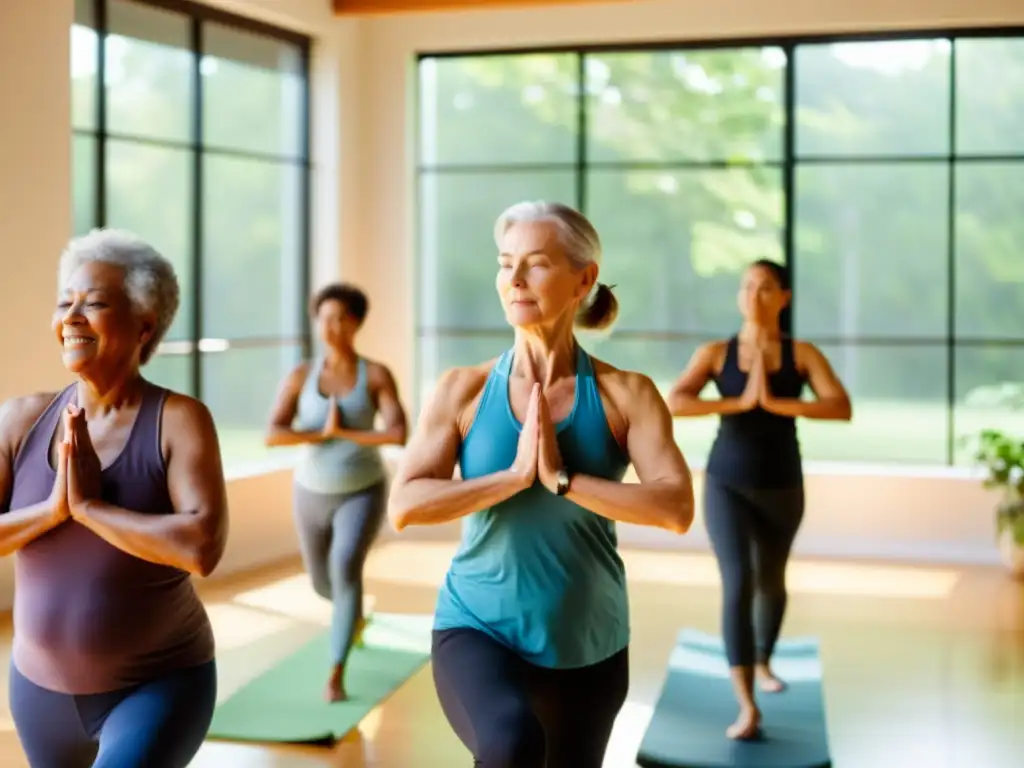 Clase de yoga para adultos mayores