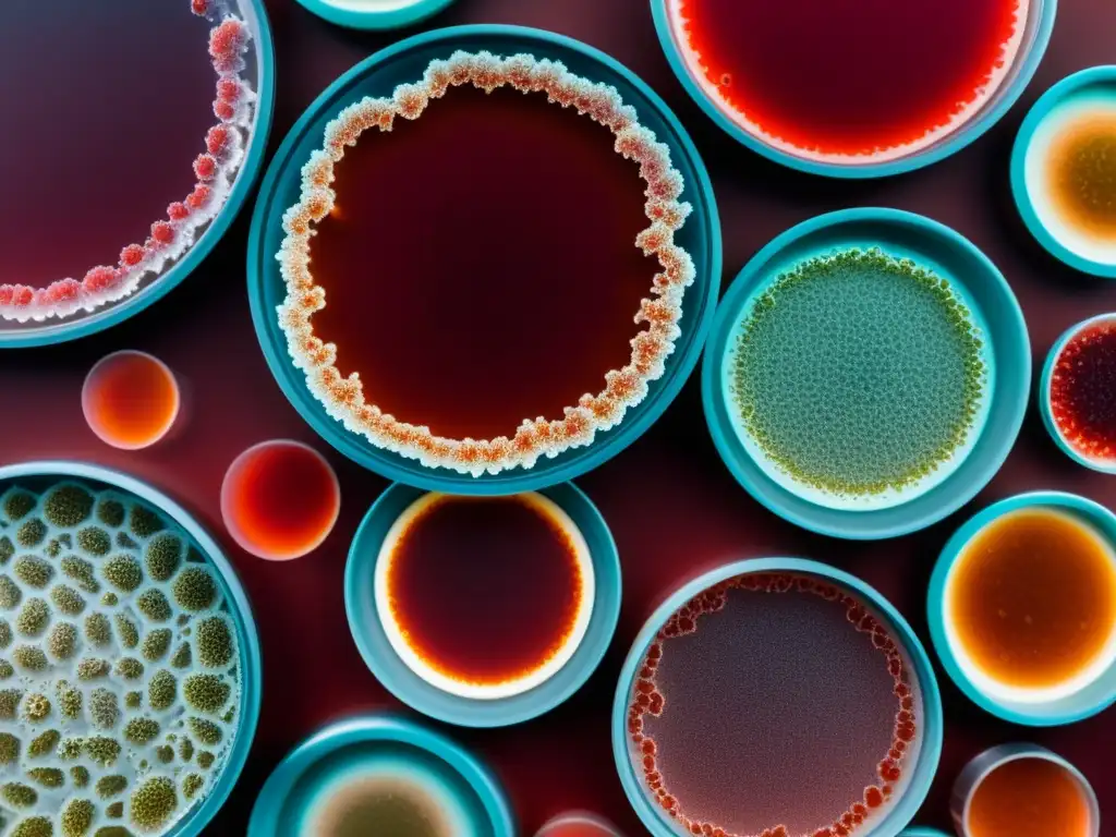 Colores vibrantes en colonias bacterianas en agar rojo