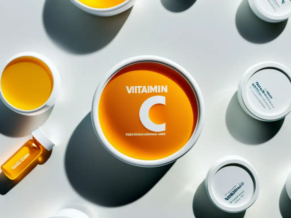 Una composición moderna de suplementos de vitamina C para inmunidad, mostrando detalles nítidos y colores vibrantes