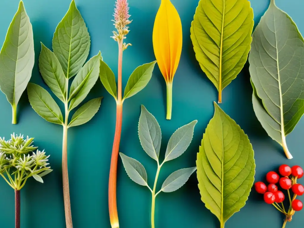 Una composición moderna y vívida de adaptógenos: ginseng, ashwagandha, rhodiola, y albahaca santa