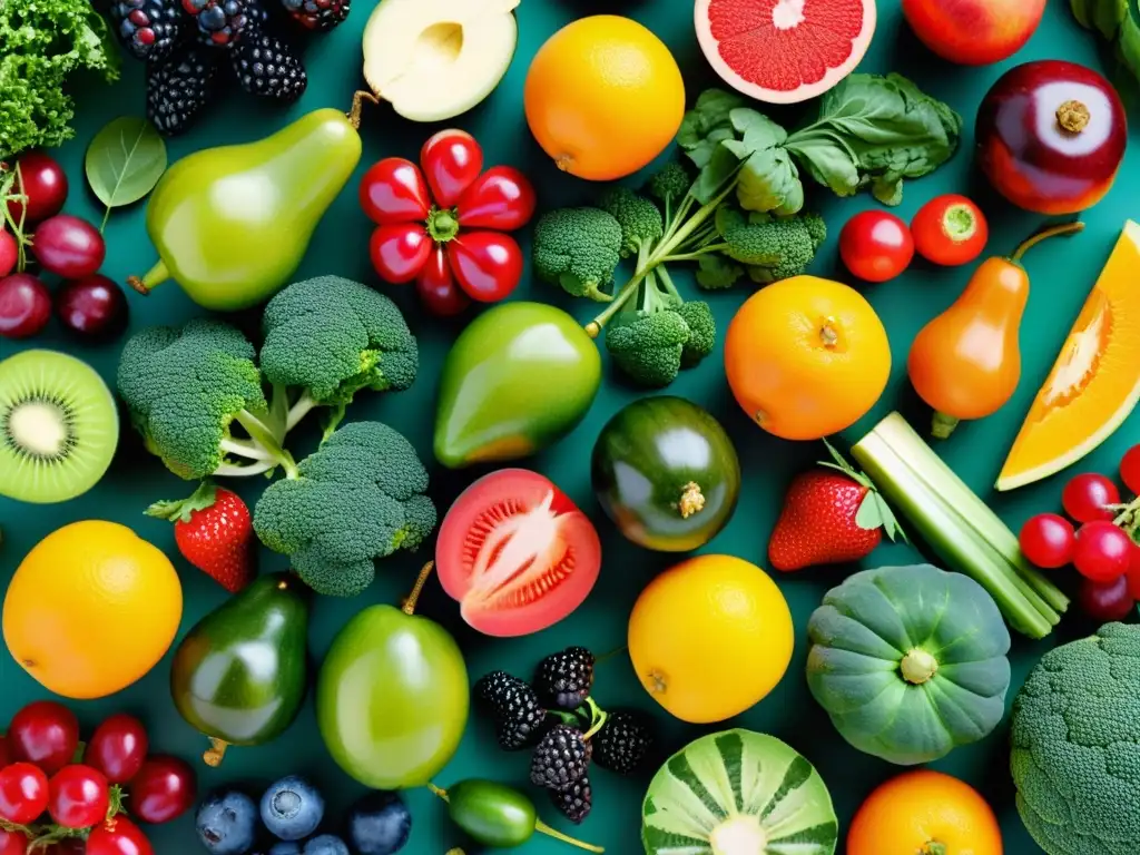 Una composición vibrante de frutas y verduras frescas, que captura la esencia de una limpieza nutricional para el sistema inmunológico