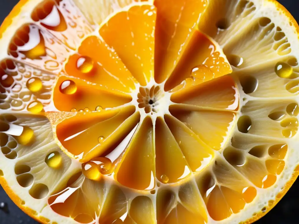 Delicioso y jugoso medio naranja con beneficios vitamina C para la inmunidad