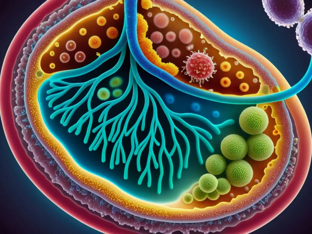 Detallada microbiota intestinal en niños, mostrando compleja red de microorganismos