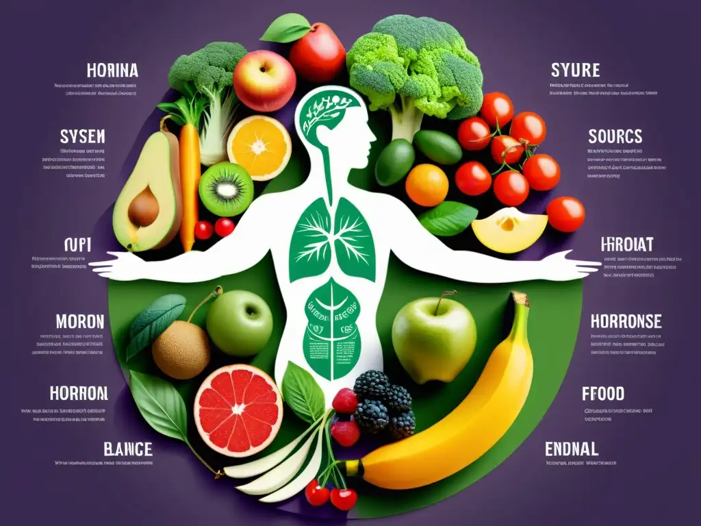 Detallada ilustración anatómica muestra relación entre sistema endocrino y nutrición para equilibrar sistema inmunológico