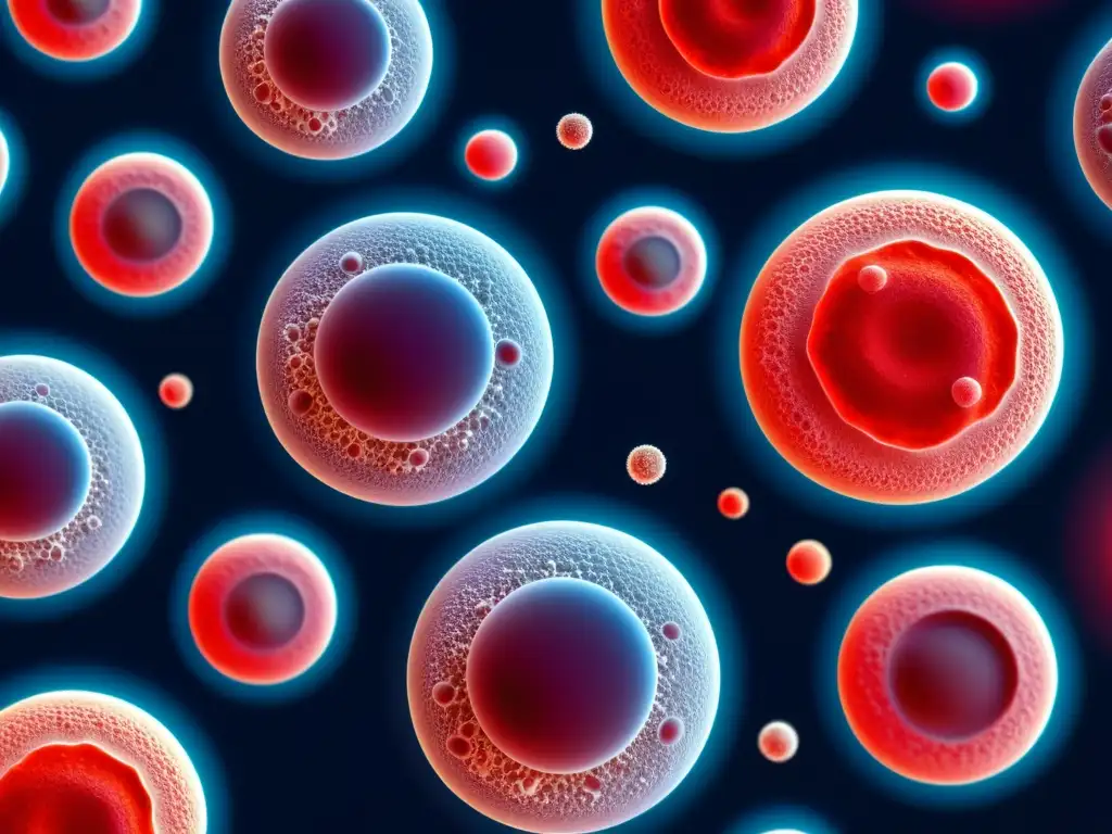 Representación detallada de diferentes tipos de células sanguíneas en interacción, mostrando su complejidad biológica