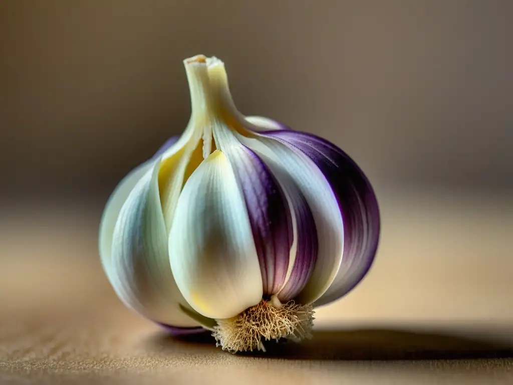 Detalle de bulbo de ajo con todos los dientes visibles, resaltando sus patrones naturales