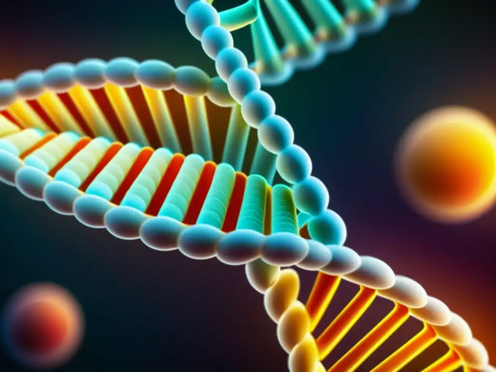 Detalle colorido de un ADN, mostrando la complejidad de la herencia genética y su influencia en el sistema inmunológico