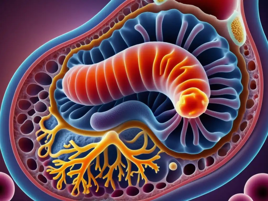 Detalle colorido de la microbiota intestinal y su relación con la prevención de alergias