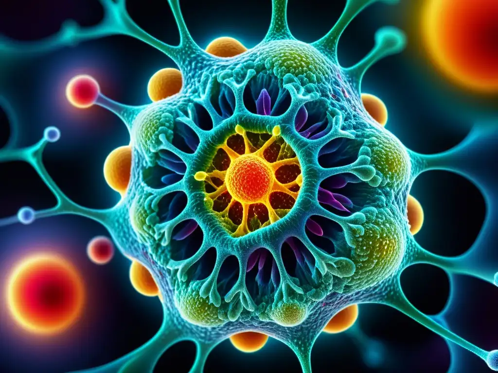 Microscopio de alta potencia revela célula inmune activa Detalle impactante de una célula del sistema inmunológico humano bajo microscopio