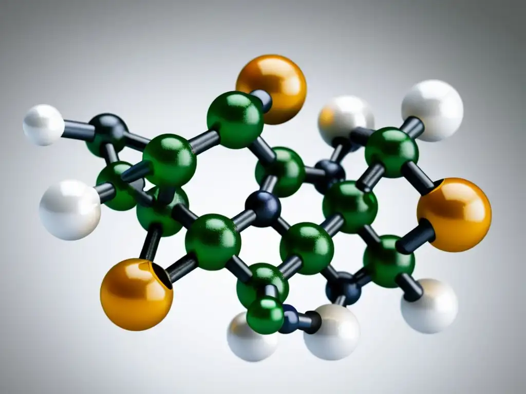 Detalle impactante de la estructura molecular de andrografolida, resalta los beneficios andrografía sistema inmunológico