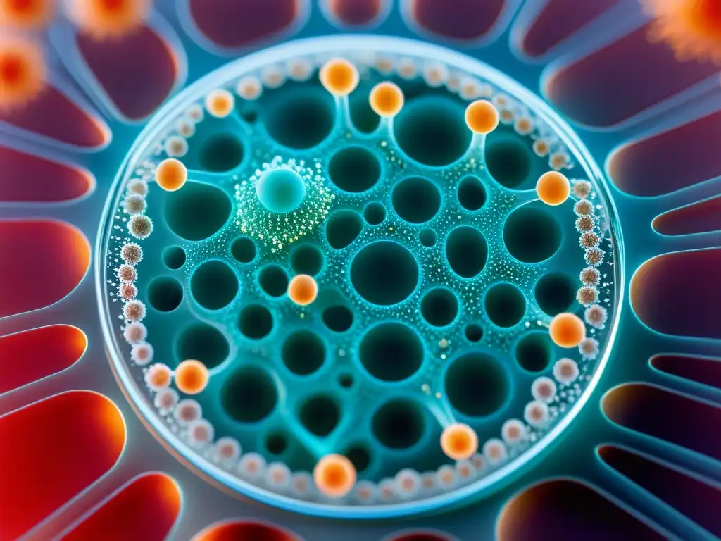 Detalle de polímero biocompatible con células humanas y sensores, mostrando inmunosupresores inteligentes en trasplantes