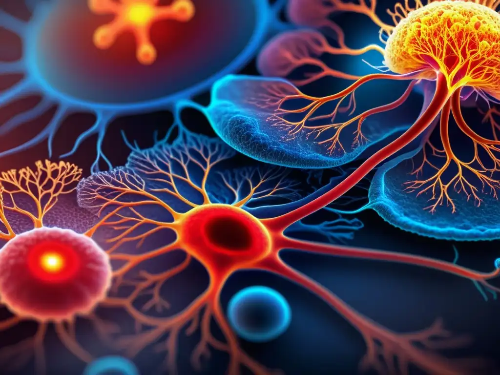 Detalle 8k del sistema circulatorio de paciente hipertenso, mostrando cómo la presión arterial afecta al sistema inmune