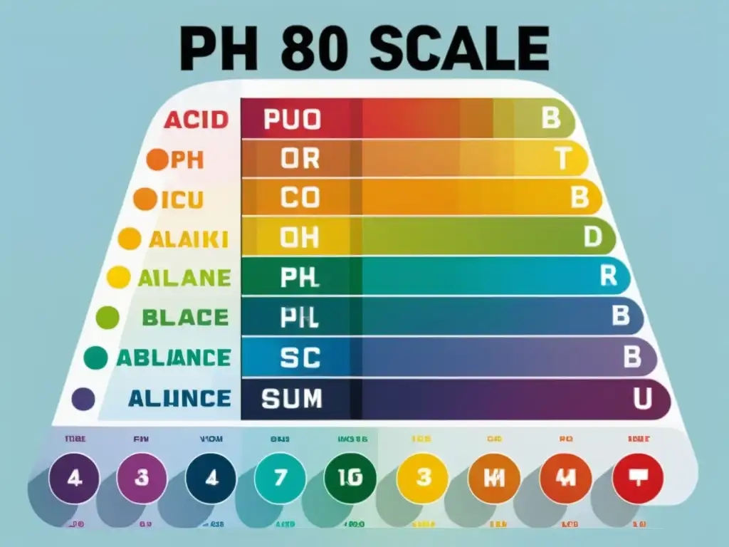 Detalle de una tabla de pH colorida en 8k, que muestra niveles ácidos y alcalinos para la importancia del pH corporal en inmunidad