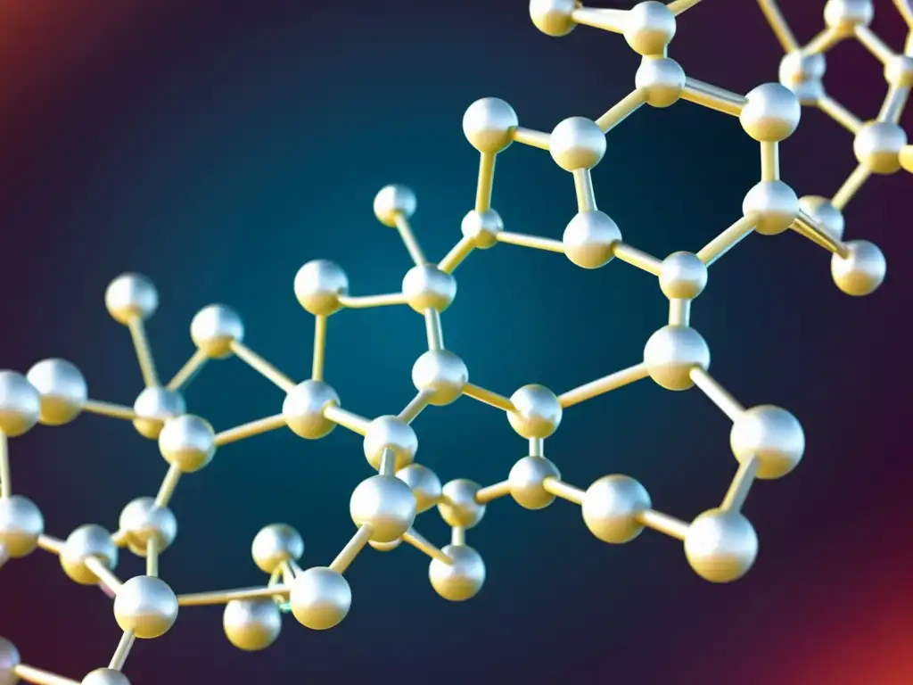 Detalle ultrapreciso de la estructura molecular de betaglucanos, destacando su compleja red de glucosa