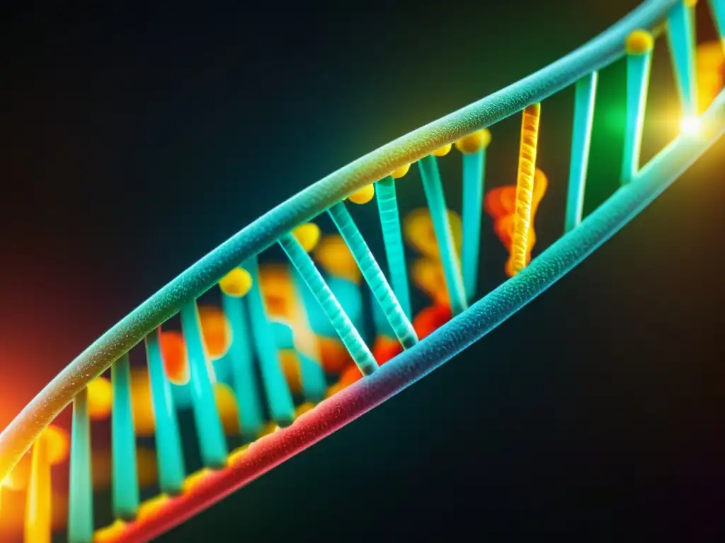 Detalle vibrante del ADN resaltando la complejidad genética en respuesta a inmunomoduladores