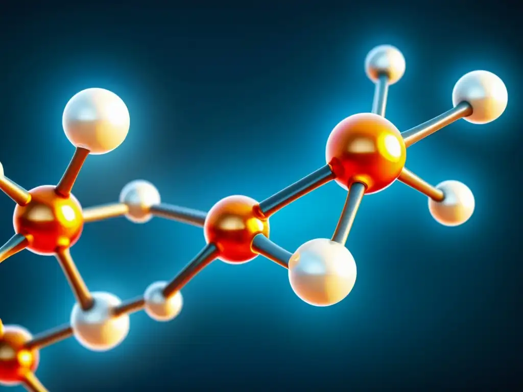 Detalle vibrante de la estructura molecular de la glucosamina, resaltando su complejidad científica y su importancia en la inmunidad y la salud