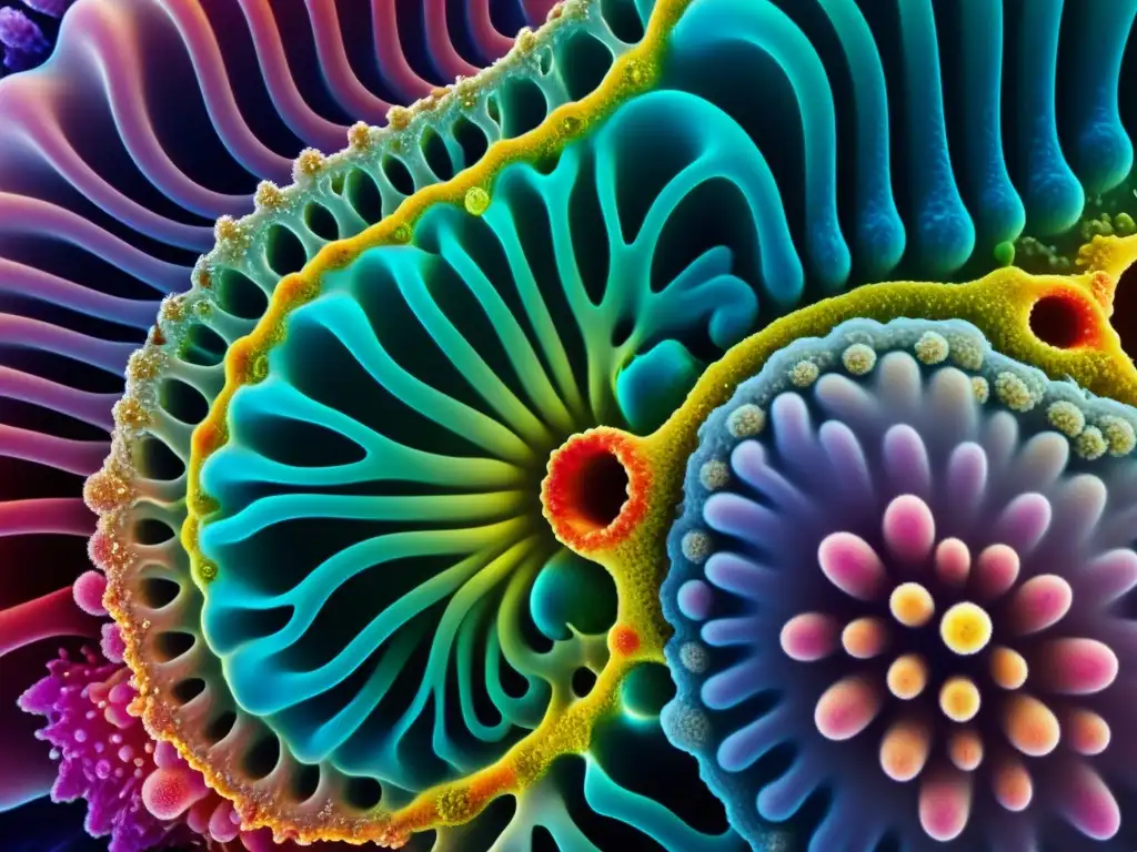 Detalle vibrante del microbioma humano, ilustrando la compleja red de microorganismos