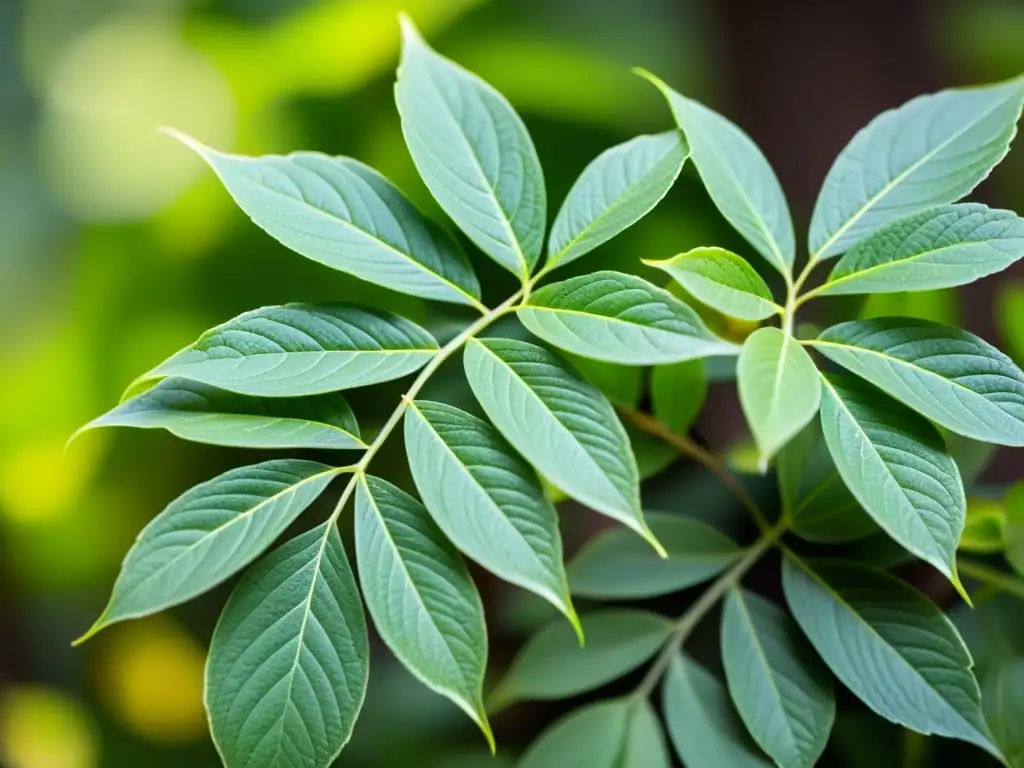 Detalles intrincados de una planta verde vibrante, evocando tranquilidad y sanación natural