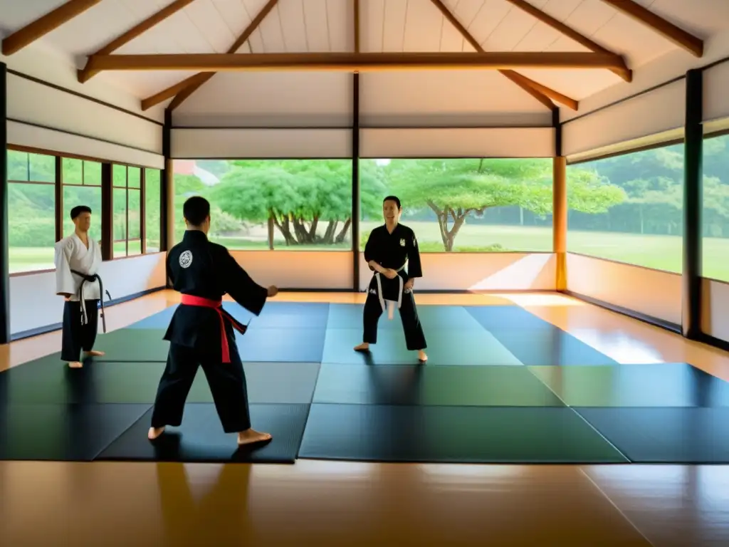 Un dojo de artes marciales con diseño moderno y limpio