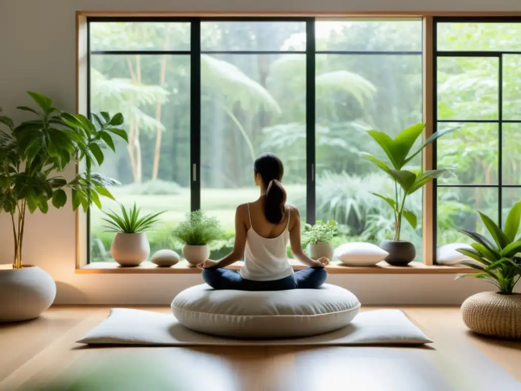 Un dormitorio moderno y sereno con vistas a un jardín tranquilo