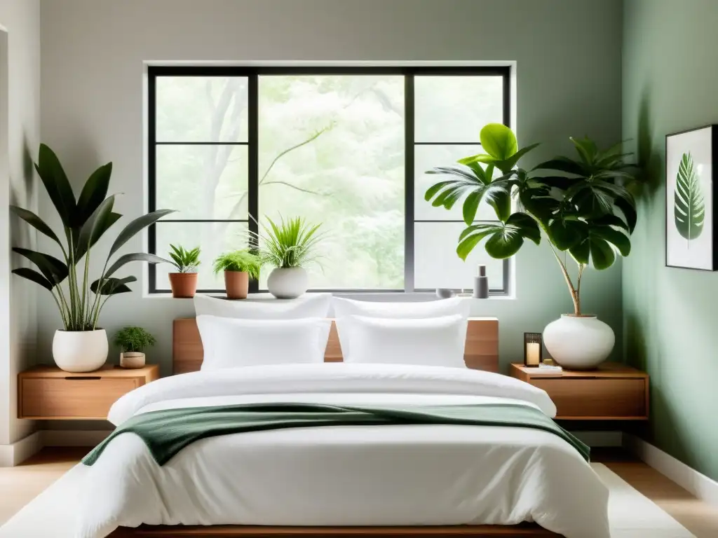 Refugio tranquilo con cama acogedora y luz suave Un elegante dormitorio con iluminación suave y una cama confortable