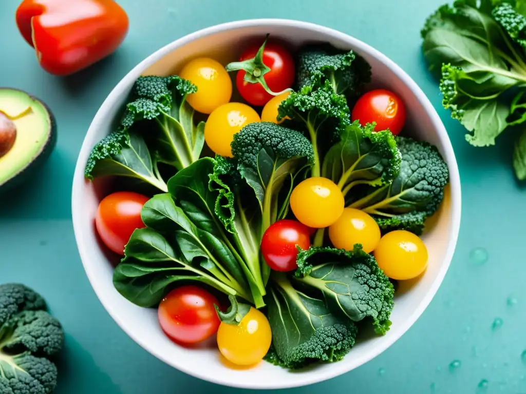 Una ensalada vibrante y colorida con ingredientes frescos y crujientes, ideal para potenciar la inmunidad