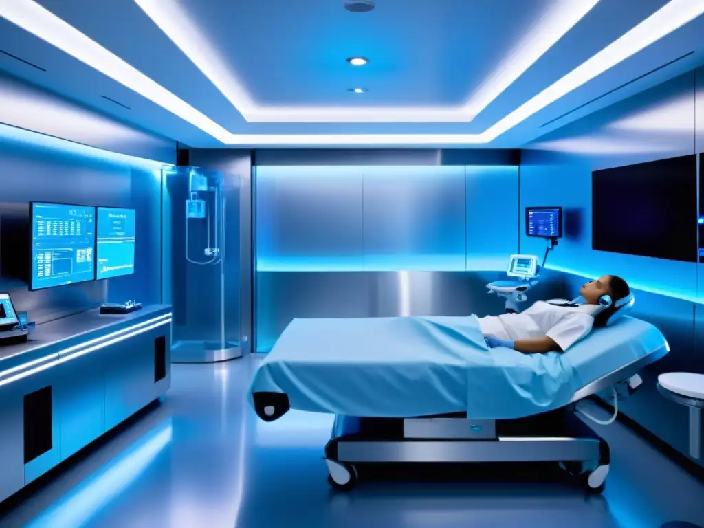 Un equipo médico en una instalación futurista con tecnología avanzada, brindando cobertura terapias refuerzo inmunológico seguro salud