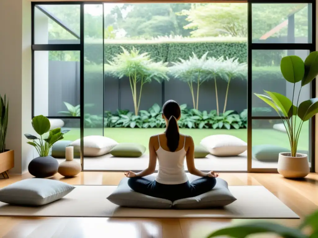 Espacio de meditación en casa con mejores apps de meditación mindfulness