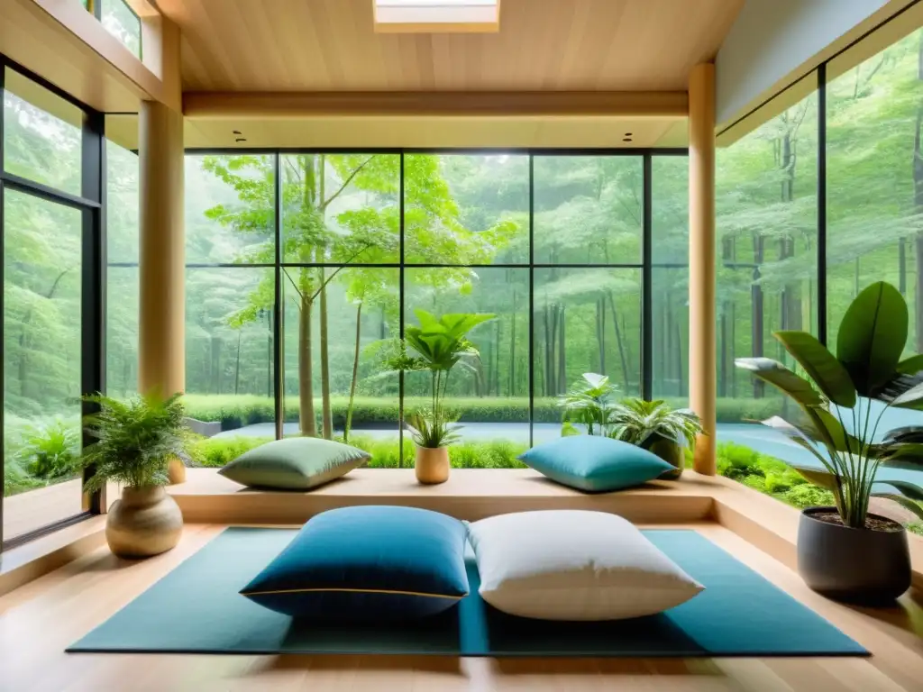 Espacio de meditación moderno con vista a la naturaleza