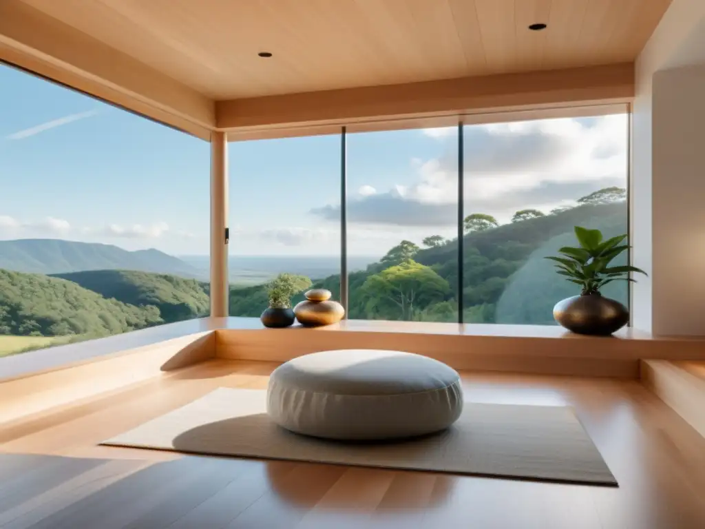 Espacio de meditación moderno con vistas a la naturaleza