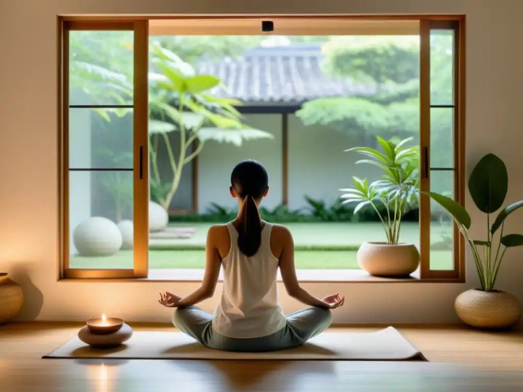 Espacio de meditación sereno con grandes beneficios de la meditación guiada