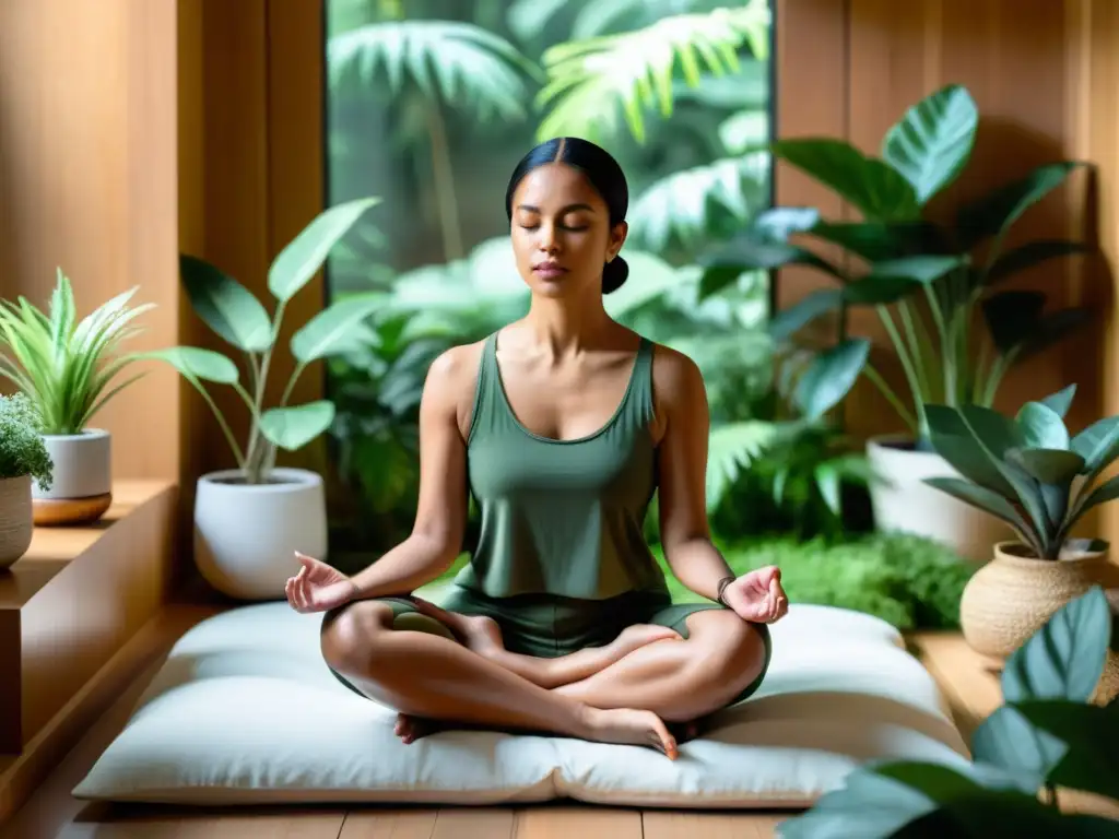 Espacio de meditación sereno con función inmune restaurada mediante meditación