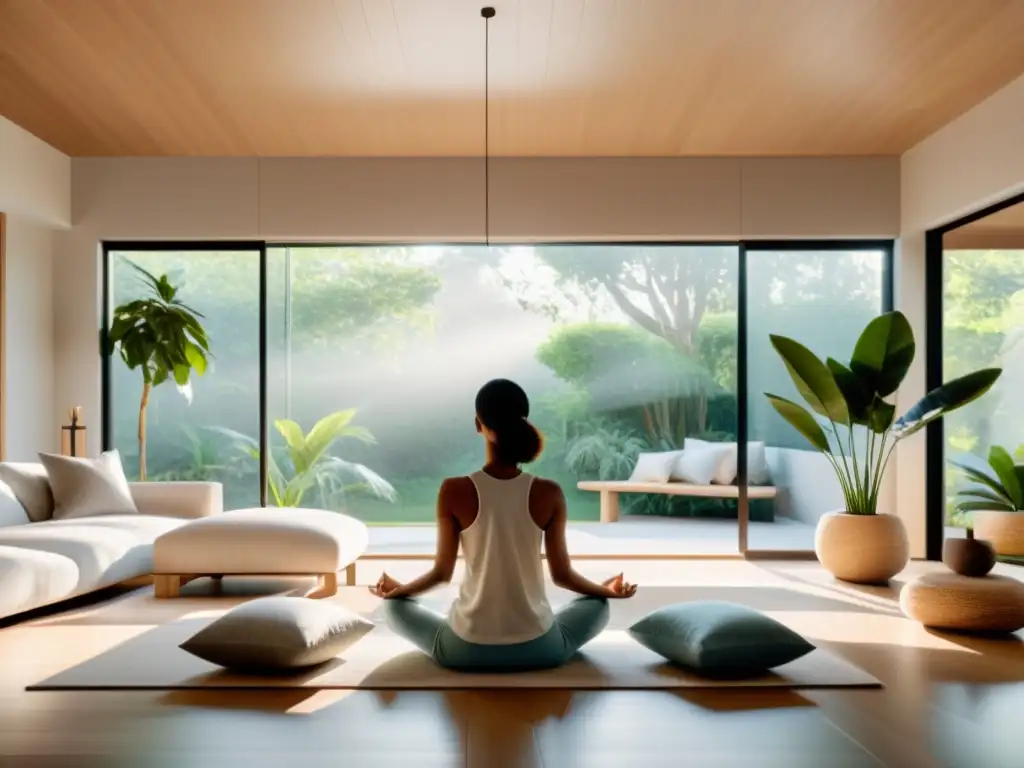 Espacio sereno para meditación, inundado de luz natural