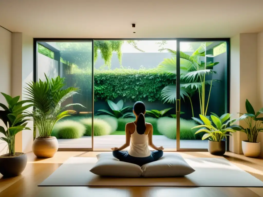 Espacio sereno para meditar rodeado de naturaleza, potenciando los beneficios de meditación en sistema inmunológico