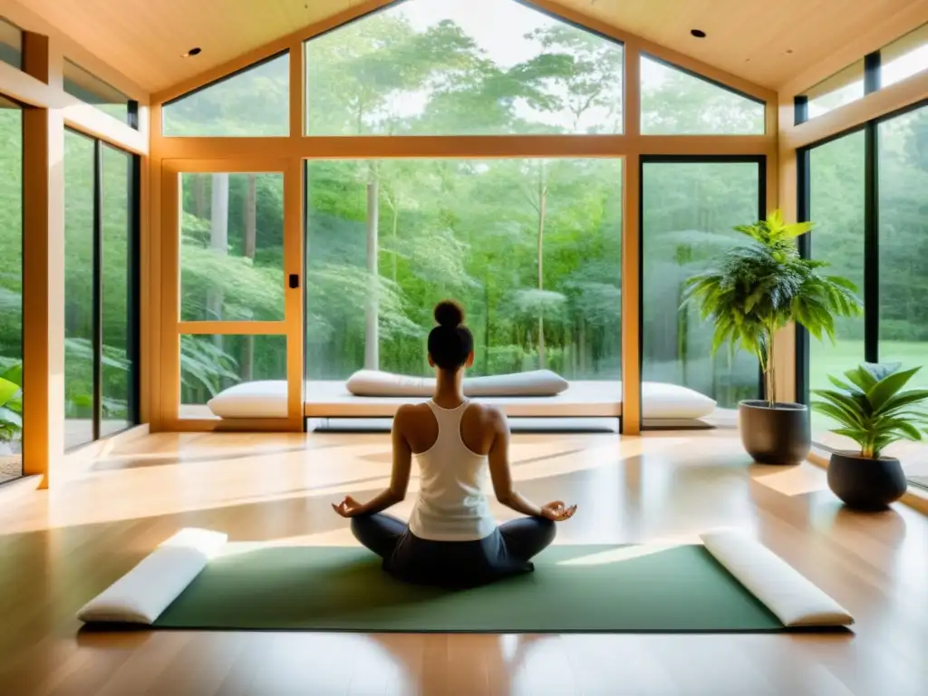 Espacio de meditación sereno con vistas al bosque