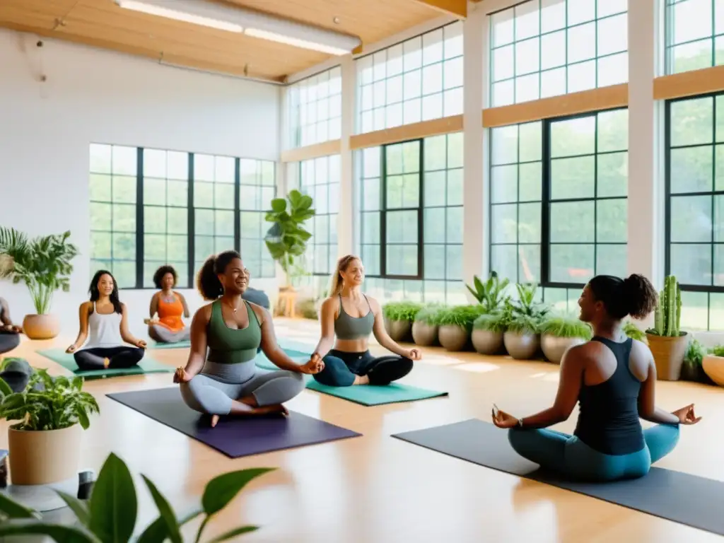 Un espacio de taller moderno y luminoso con actividades como yoga, meditación y terapia de arte