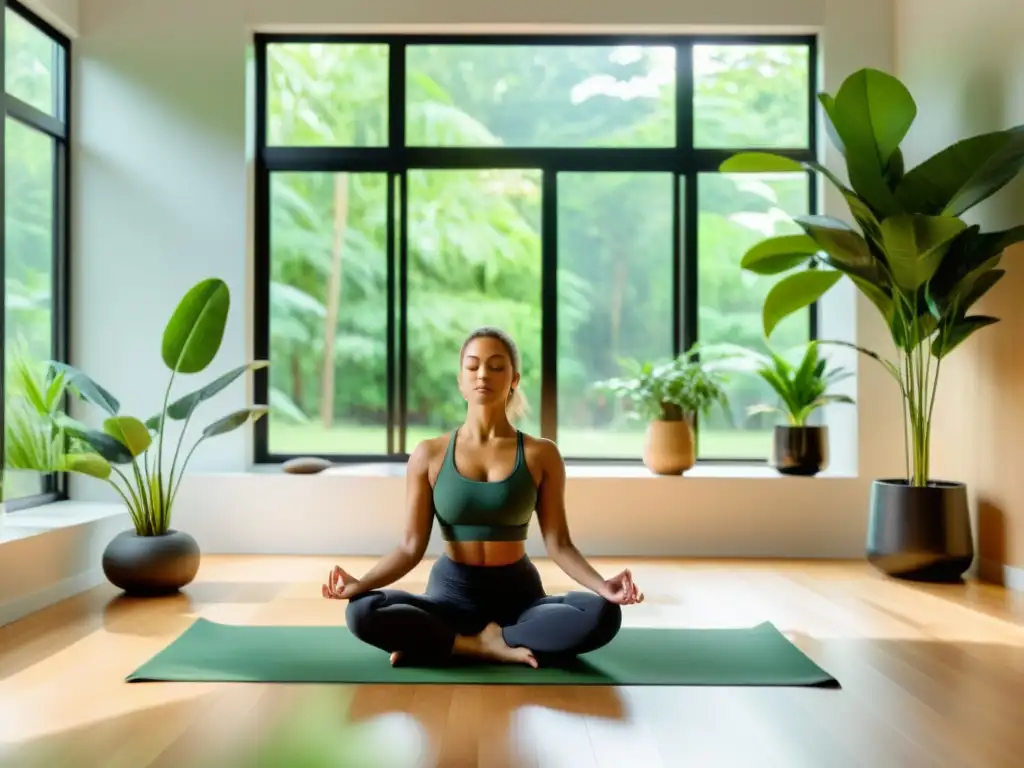 Espacio de meditación con técnicas de visualización para fortalecer el sistema inmunológico, inundado de luz natural y plantas verdes