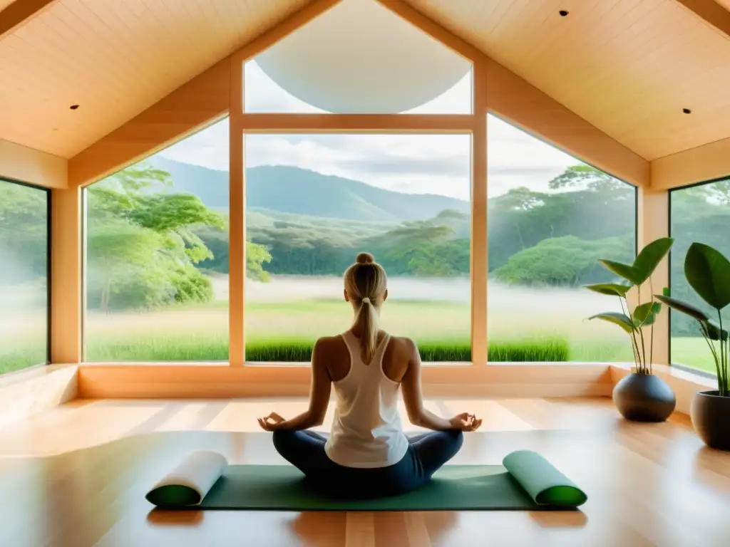 Espacio de meditación con vista a la naturaleza, transmitiendo calma y serenidad