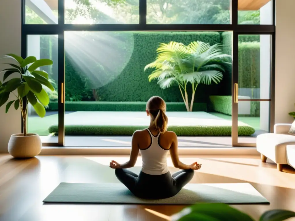 Espacioso salón moderno con vista a jardín verde