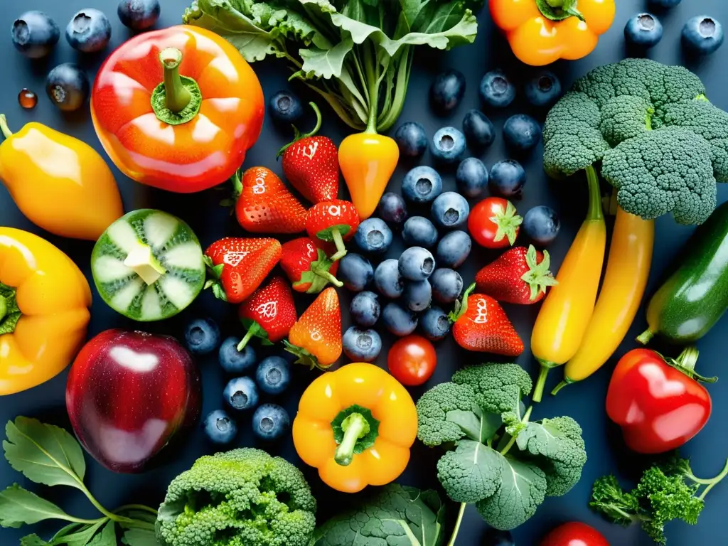 Un estallido de colores y texturas en frutas y verduras frescas con antioxidantes para fortalecer el sistema inmunológico