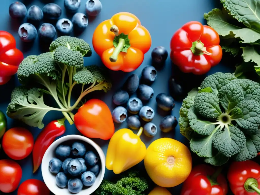 Una exhibición impresionante de frutas y verduras ricas en antioxidantes, irradiando frescura y vitalidad