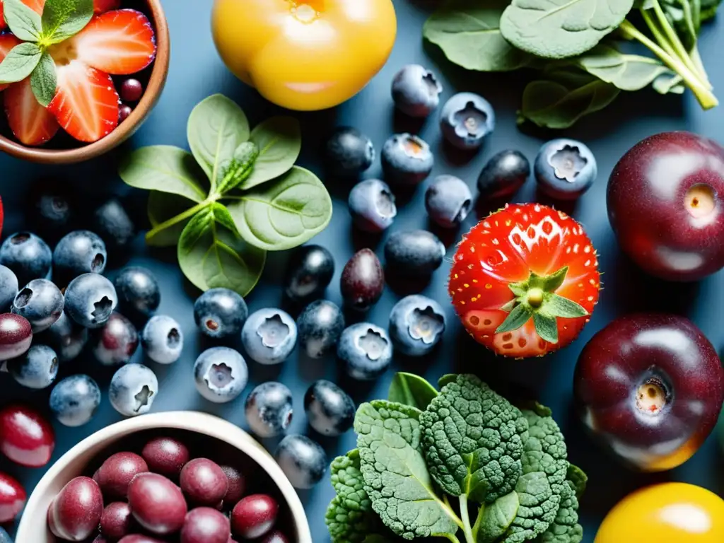 Una exquisita y colorida selección de alimentos ricos en antioxidantes