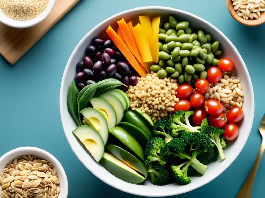 Una exquisita ensalada llena de color y nutrientes, resaltando la frescura y variedad de sus ingredientes