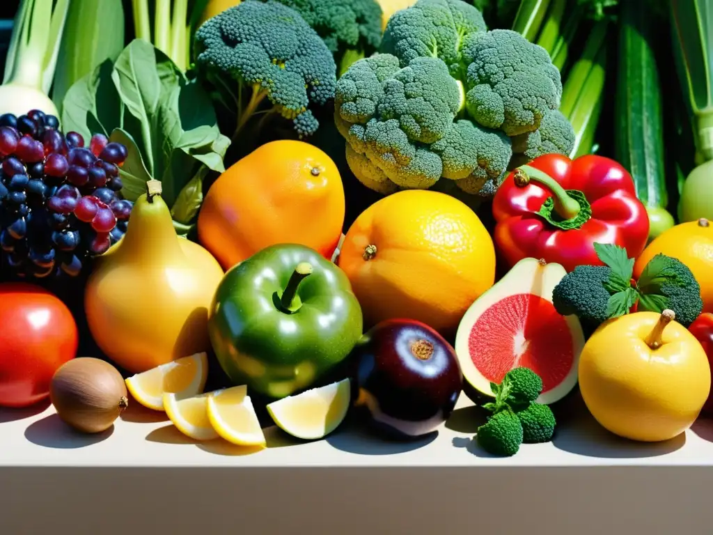 Una exquisita exhibición de frutas y verduras frescas, resplandeciendo en colores vibrantes y texturas irresistibles