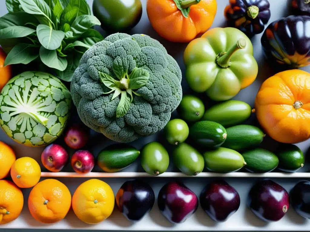 Una exquisita exhibición de frutas y verduras vibrantes, perfectamente dispuestas para reforzar el sistema inmunológico y atacar la debilidad