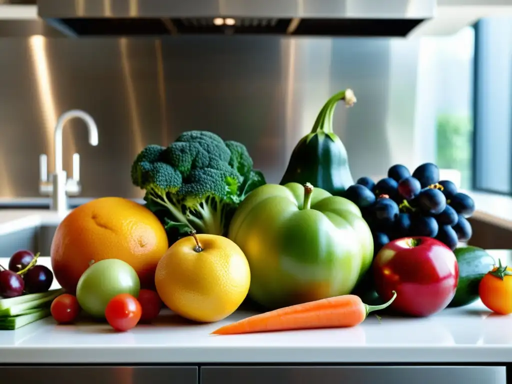 Una exquisita exhibición de frutas y verduras frescas, ricas en colores y texturas, brindando nutrición para fortalecer sistema inmunológico