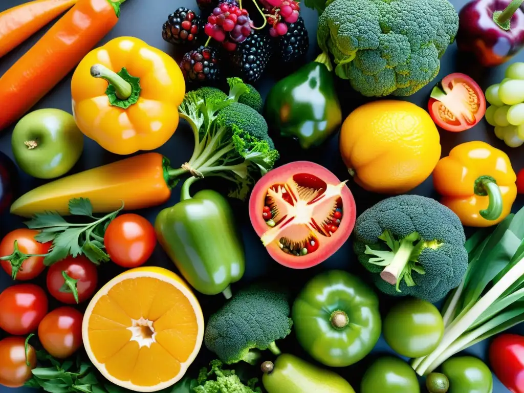 Una exquisita exhibición de frutas y verduras coloridas, promoviendo la nutrición para fortalecer el sistema inmunológico